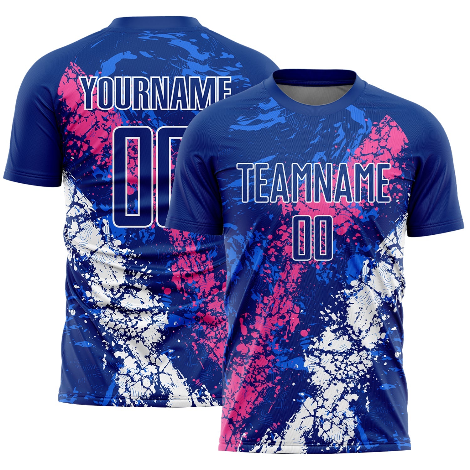 Custom Royal Pink-White Dripping Splatter Art Sublimation Soccer Uniform Jersey - Main View