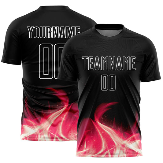 Custom Black White Flame Sublimation Soccer Uniform Jersey - Main View