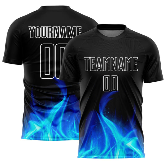 Custom Black White Flame Sublimation Soccer Uniform Jersey - Main View