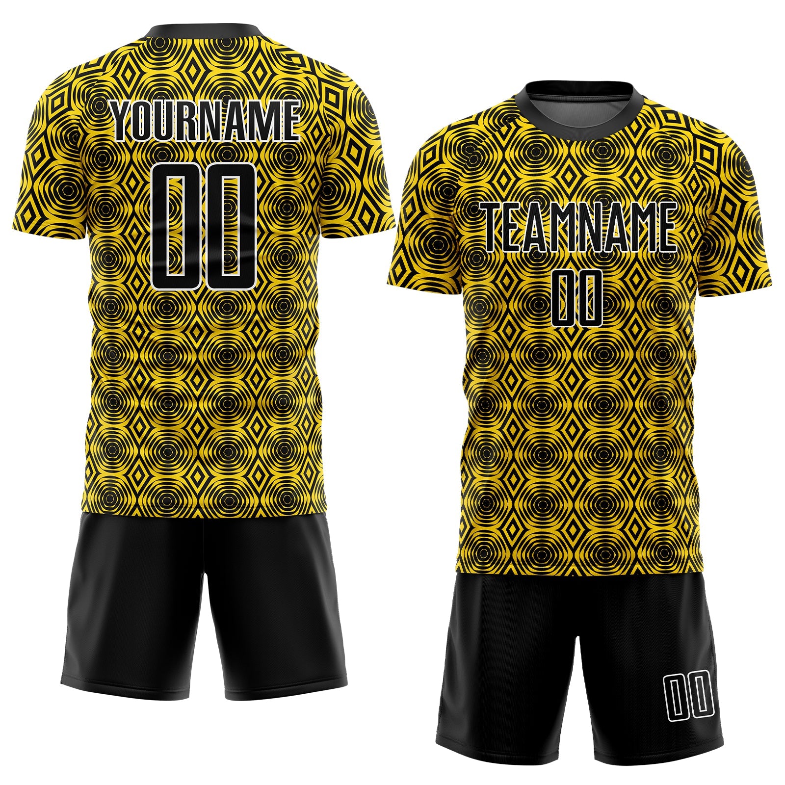 Custom Yellow Black-White Geometric Shapes Sublimation Soccer Uniform Jersey view 2