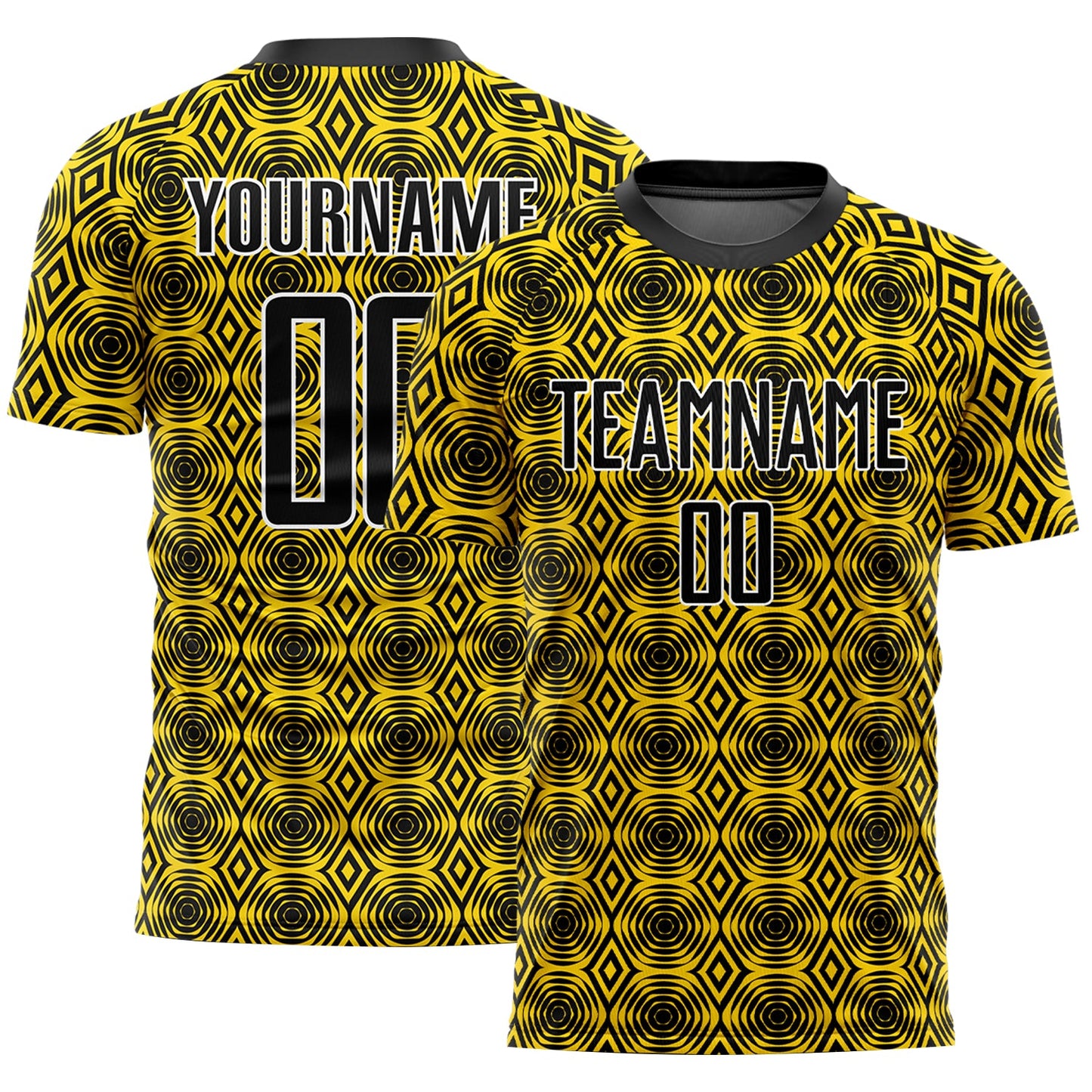 Custom Yellow Black-White Geometric Shapes Sublimation Soccer Uniform Jersey - Main View