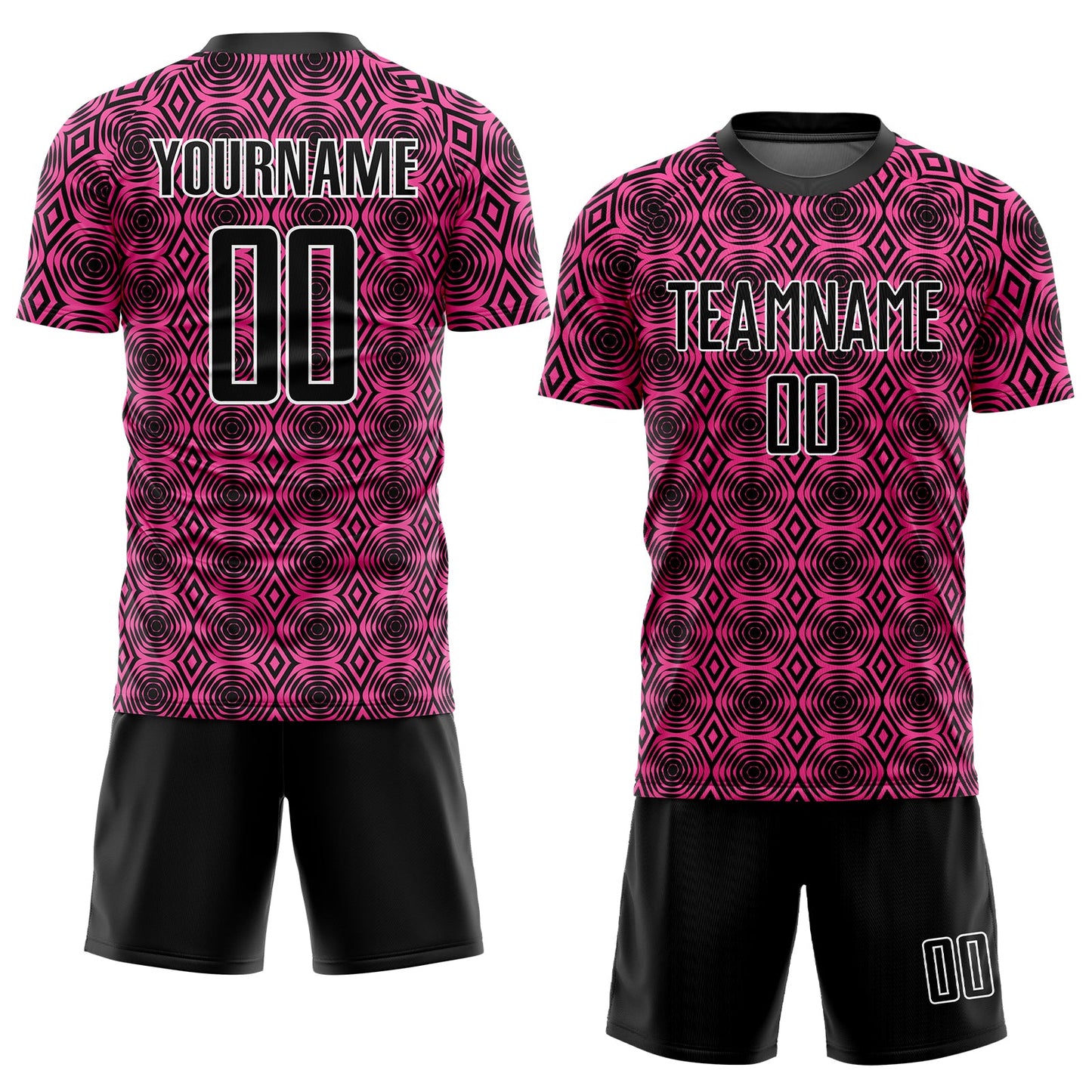 Custom Pink Black-White Geometric Shapes Sublimation Soccer Uniform Jersey view 2