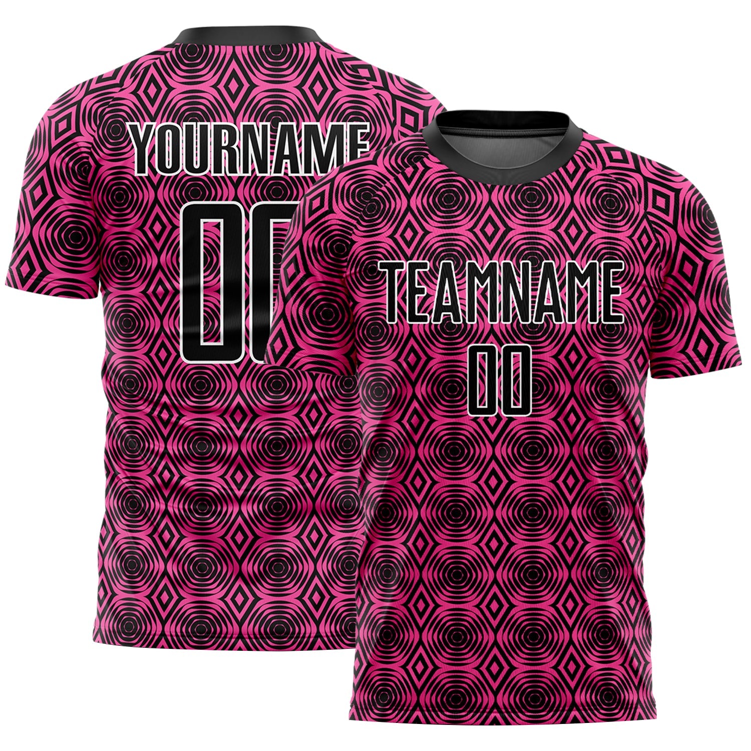 Custom Pink Black-White Geometric Shapes Sublimation Soccer Uniform Jersey - Main View