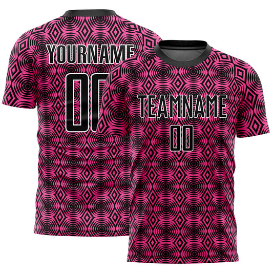 Custom Pink Black-White Geometric Shapes Sublimation Soccer Uniform Jersey - Main View