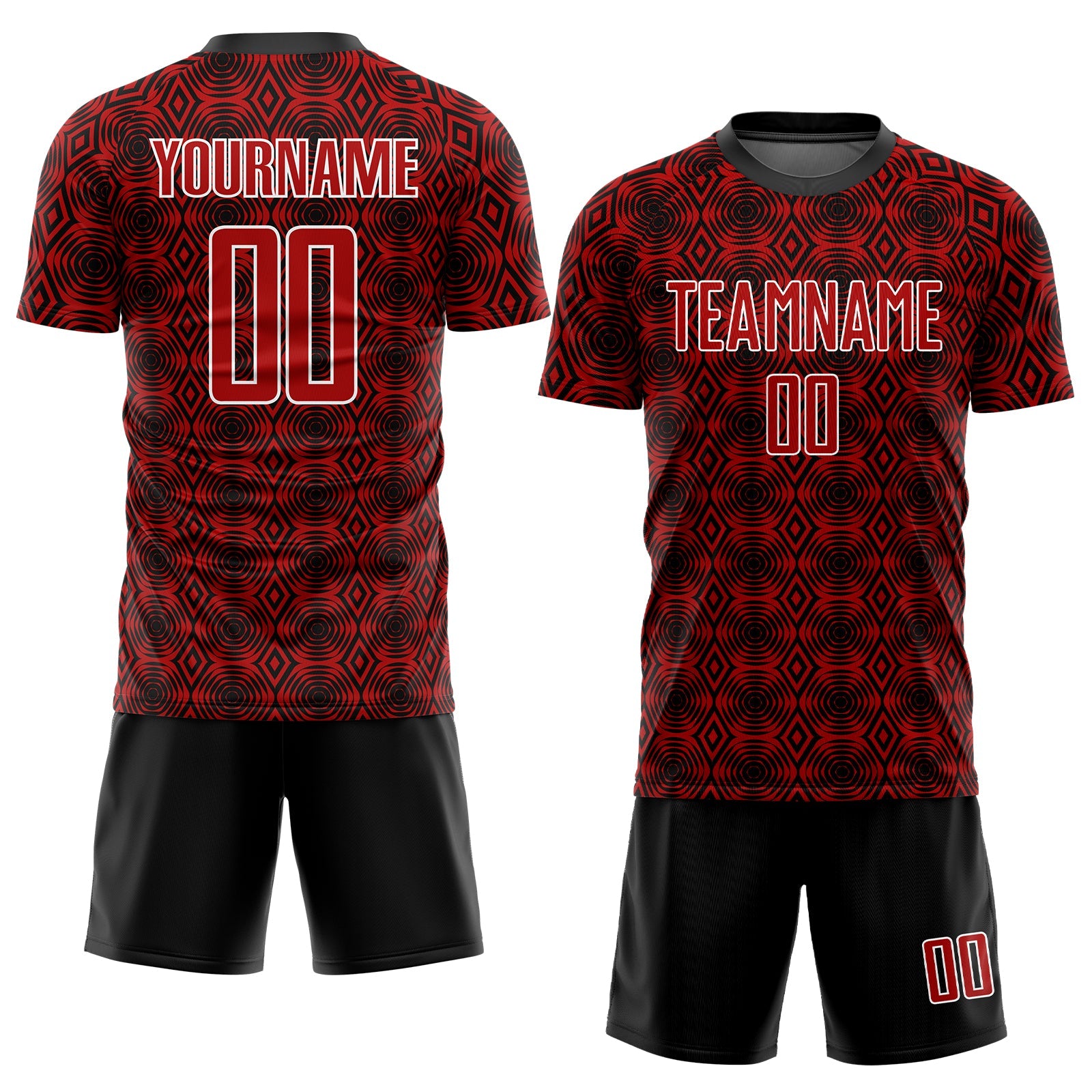 Custom Red Black-White Geometric Shapes Sublimation Soccer Uniform Jersey view 2