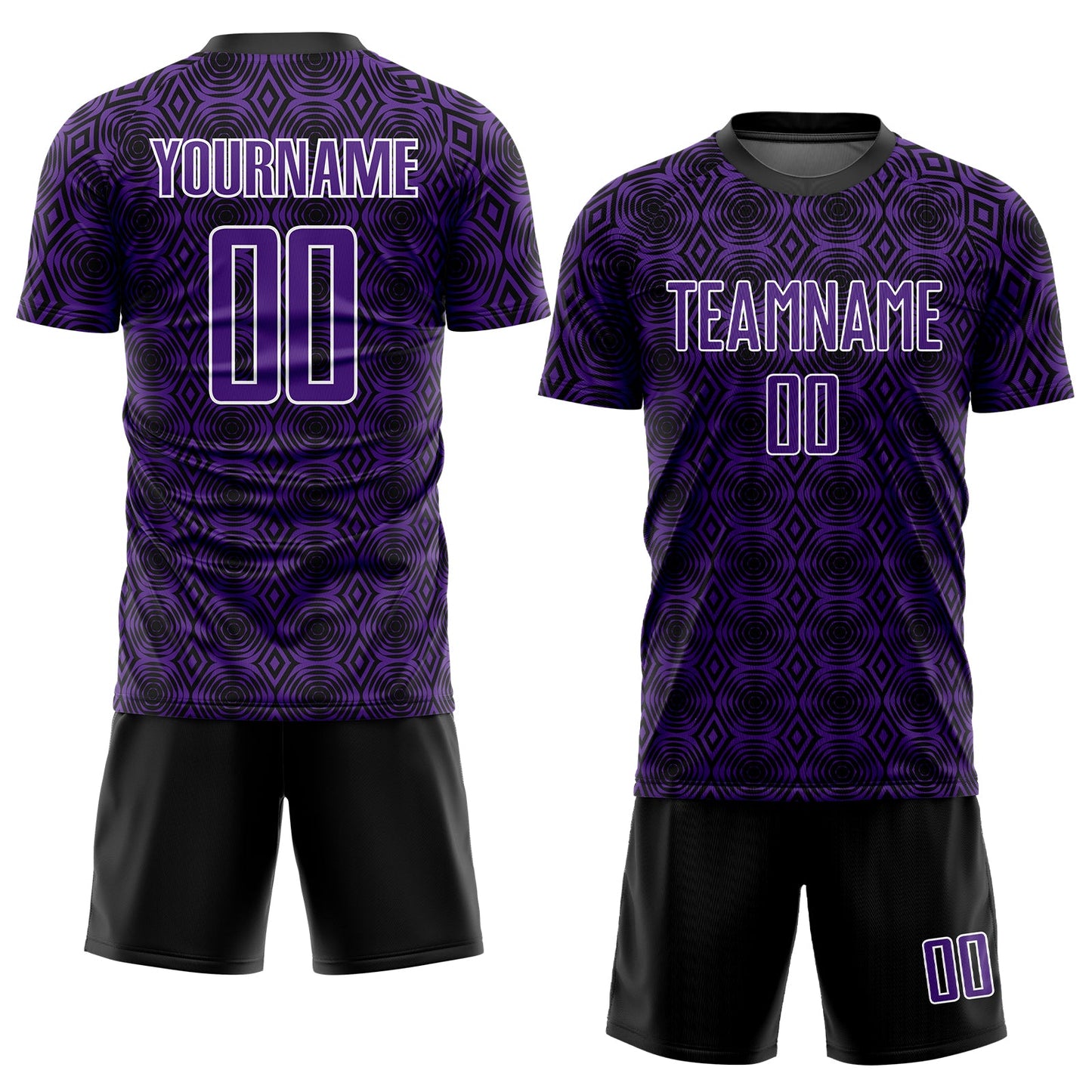Custom Purple Black-White Geometric Shapes Sublimation Soccer Uniform Jersey view 2