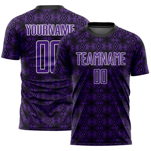 Custom Purple Black-White Geometric Shapes Sublimation Soccer Uniform Jersey - Main View