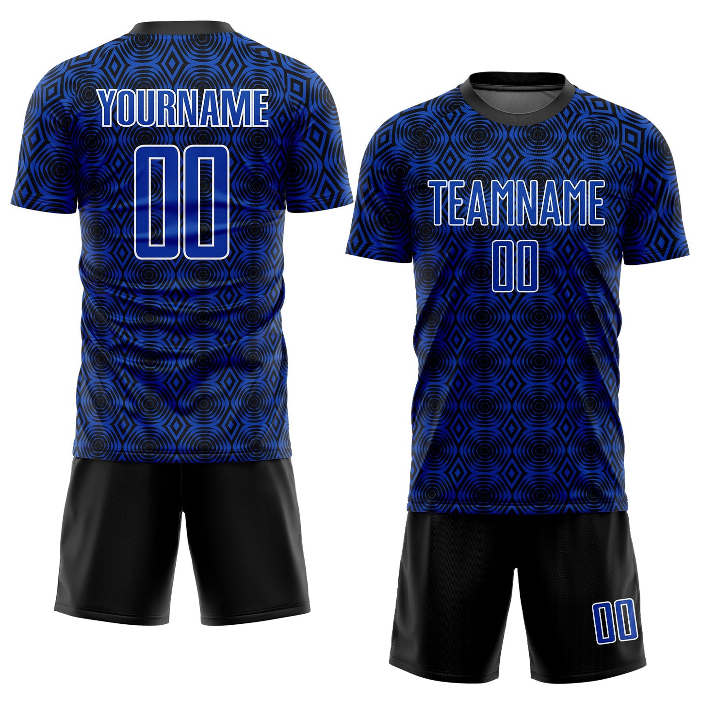 Custom Thunder Blue Black-White Geometric Shapes Sublimation Soccer Uniform Jersey view 2