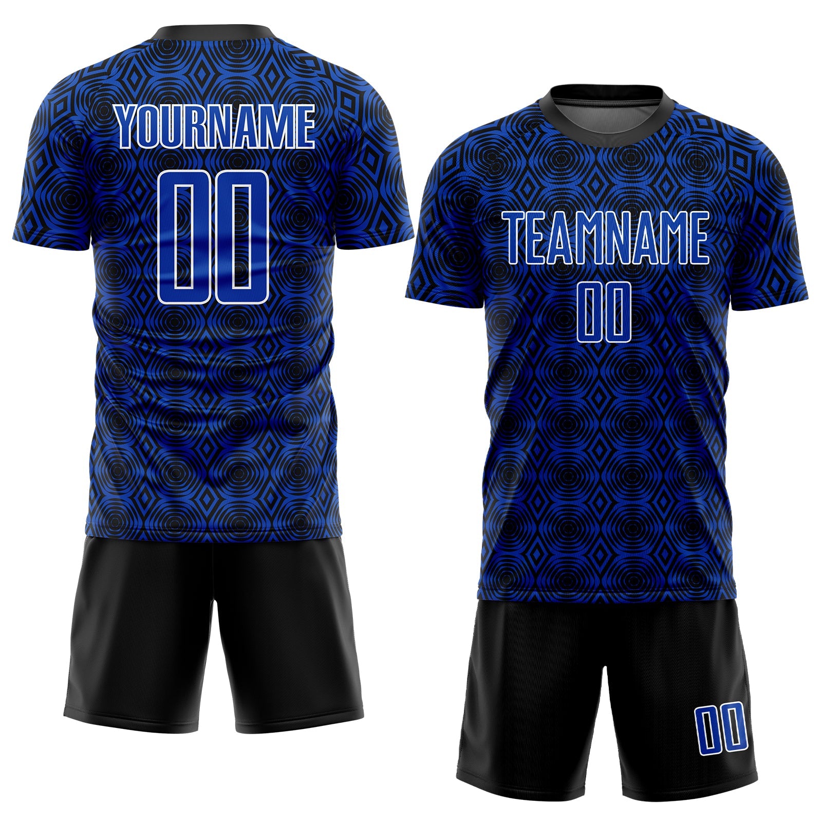 Custom Thunder Blue Black-White Geometric Shapes Sublimation Soccer Uniform Jersey view 2