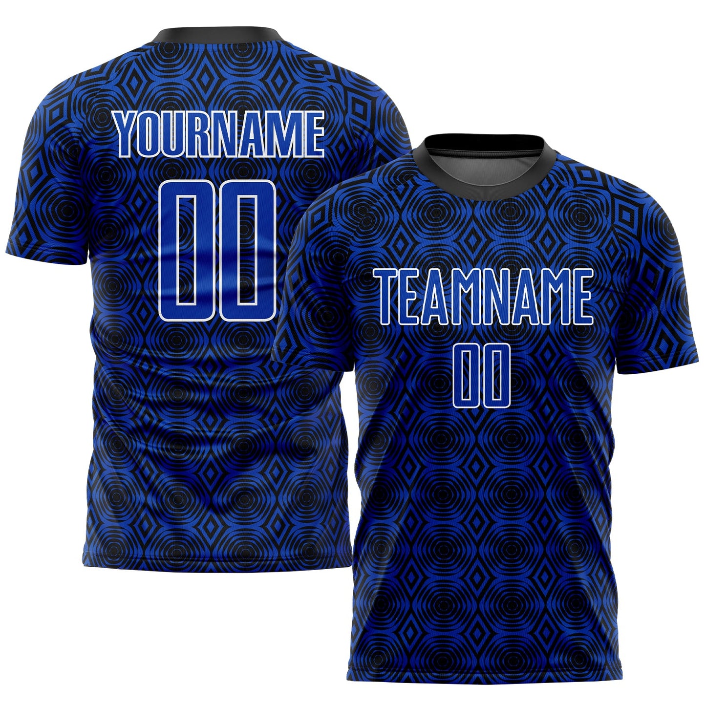 Custom Thunder Blue Black-White Geometric Shapes Sublimation Soccer Uniform Jersey - Main View