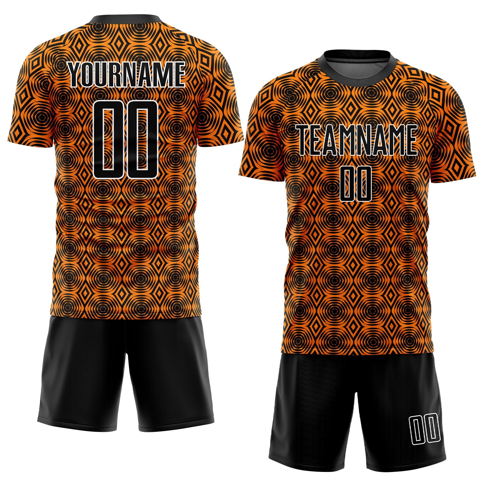 Custom Orange Black-White Geometric Shapes Sublimation Soccer Uniform Jersey view 2