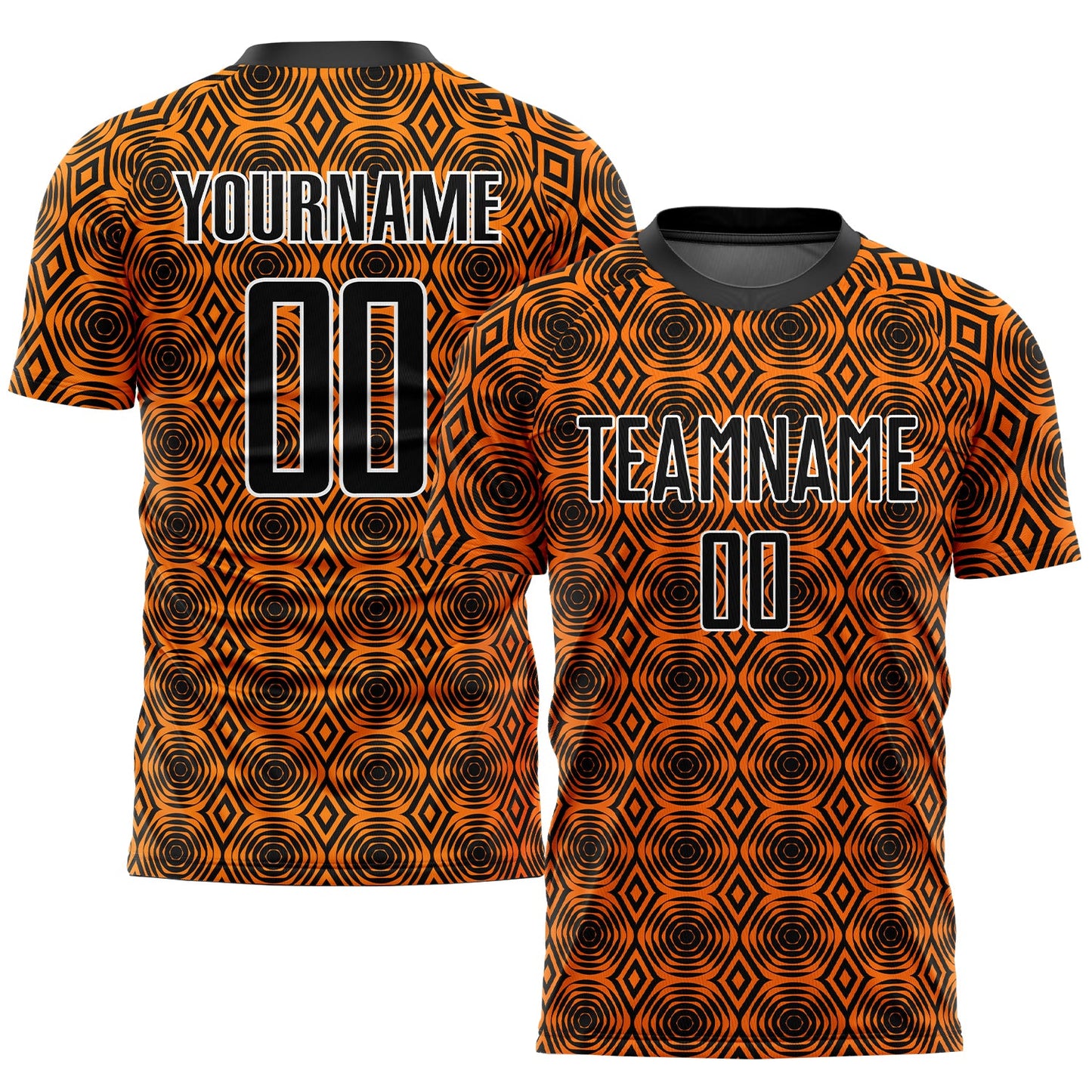 Custom Orange Black-White Geometric Shapes Sublimation Soccer Uniform Jersey - Main View