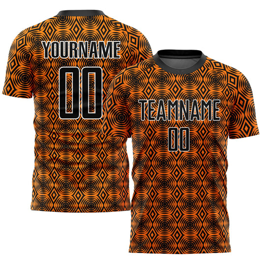 Custom Orange Black-White Geometric Shapes Sublimation Soccer Uniform Jersey - Main View