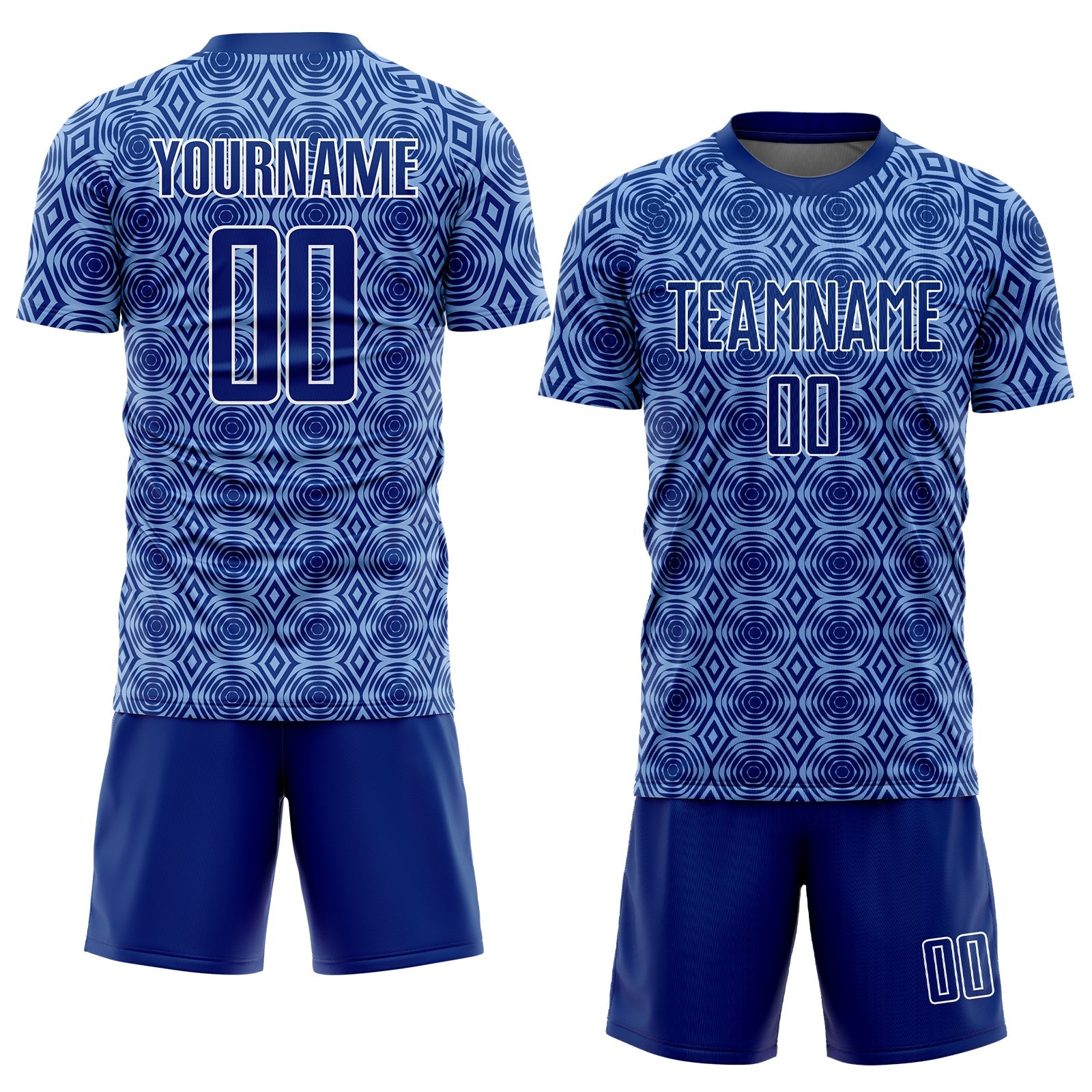 Custom Royal Light Blue-White Geometric Shapes Sublimation Soccer Uniform Jersey view 2
