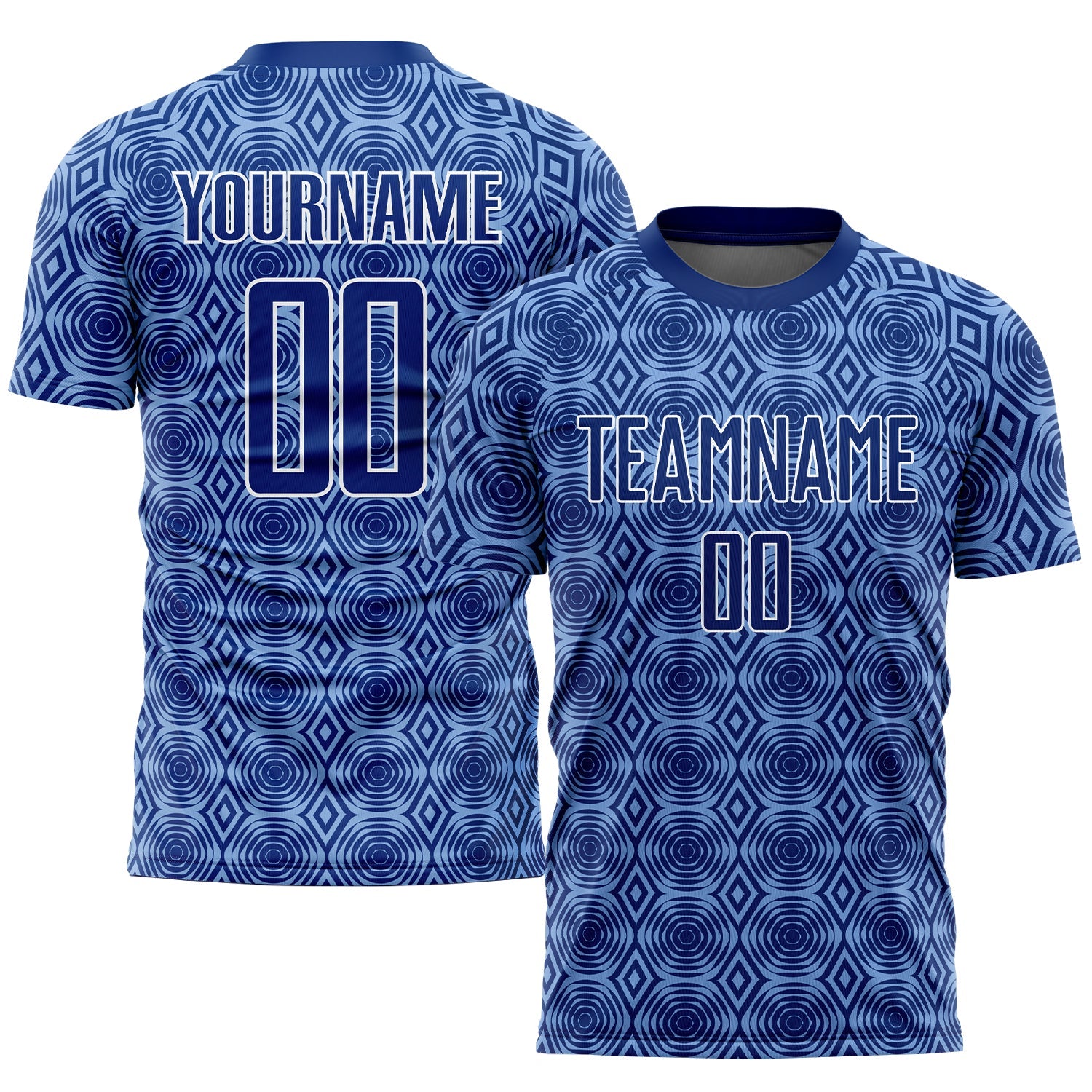 Custom Royal Light Blue-White Geometric Shapes Sublimation Soccer Uniform Jersey - Main View
