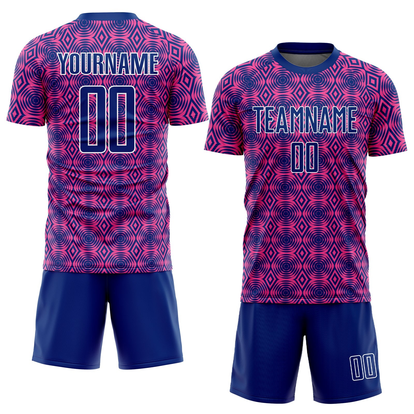 Custom Pink Royal-White Geometric Shapes Sublimation Soccer Uniform Jersey view 2