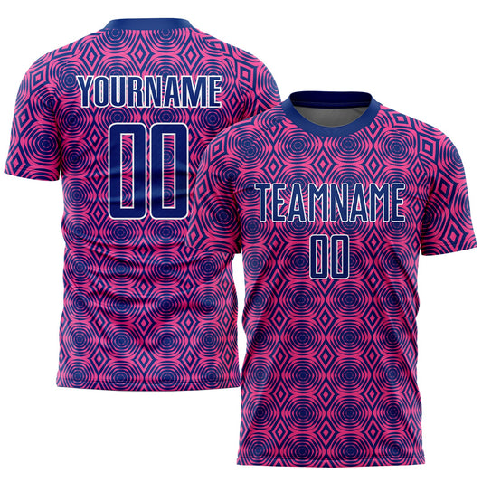 Custom Pink Royal-White Geometric Shapes Sublimation Soccer Uniform Jersey - Main View