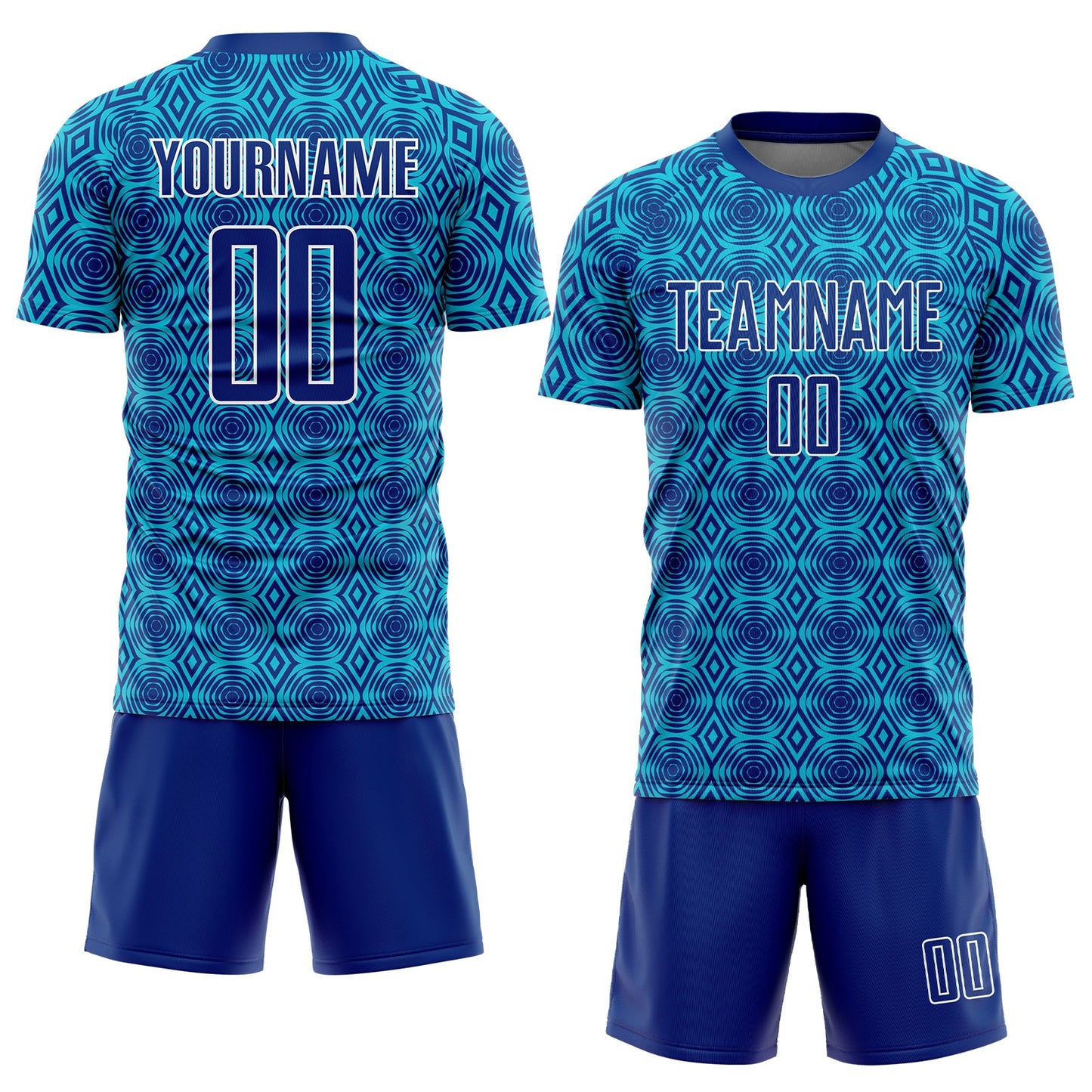 Custom Royal Lakes Blue-White Geometric Shapes Sublimation Soccer Uniform Jersey view 2