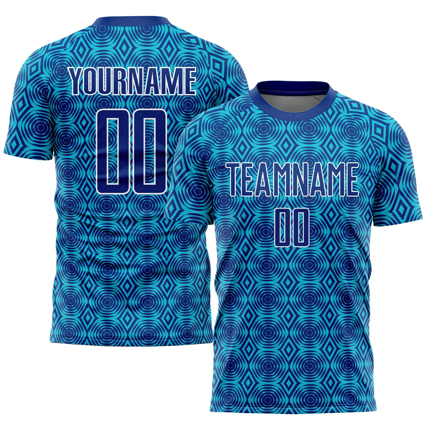 Custom Royal Lakes Blue-White Geometric Shapes Sublimation Soccer Uniform Jersey - Main View