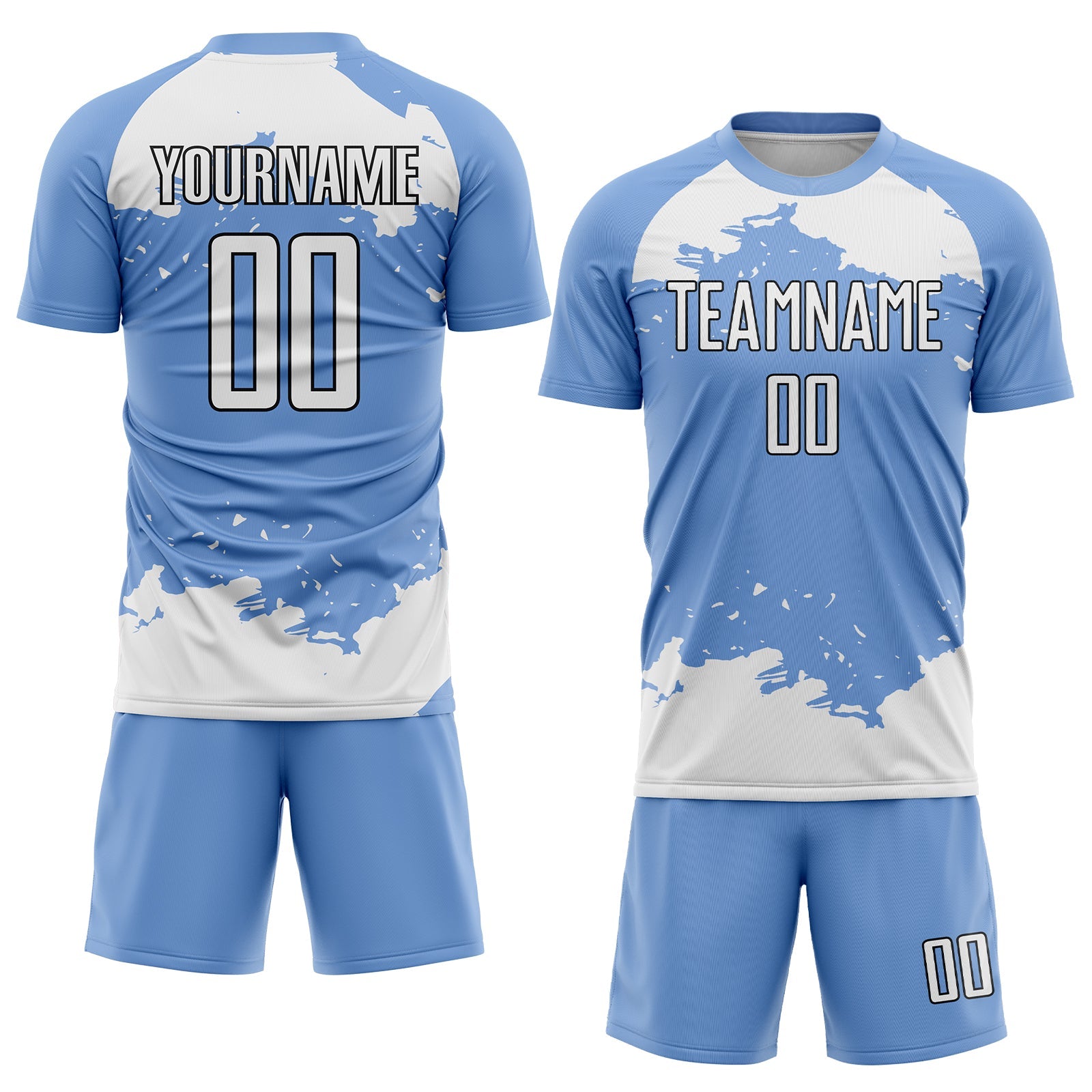 Custom Light Blue White-Black Abstract Fragment Art Sublimation Soccer Uniform Jersey view 2