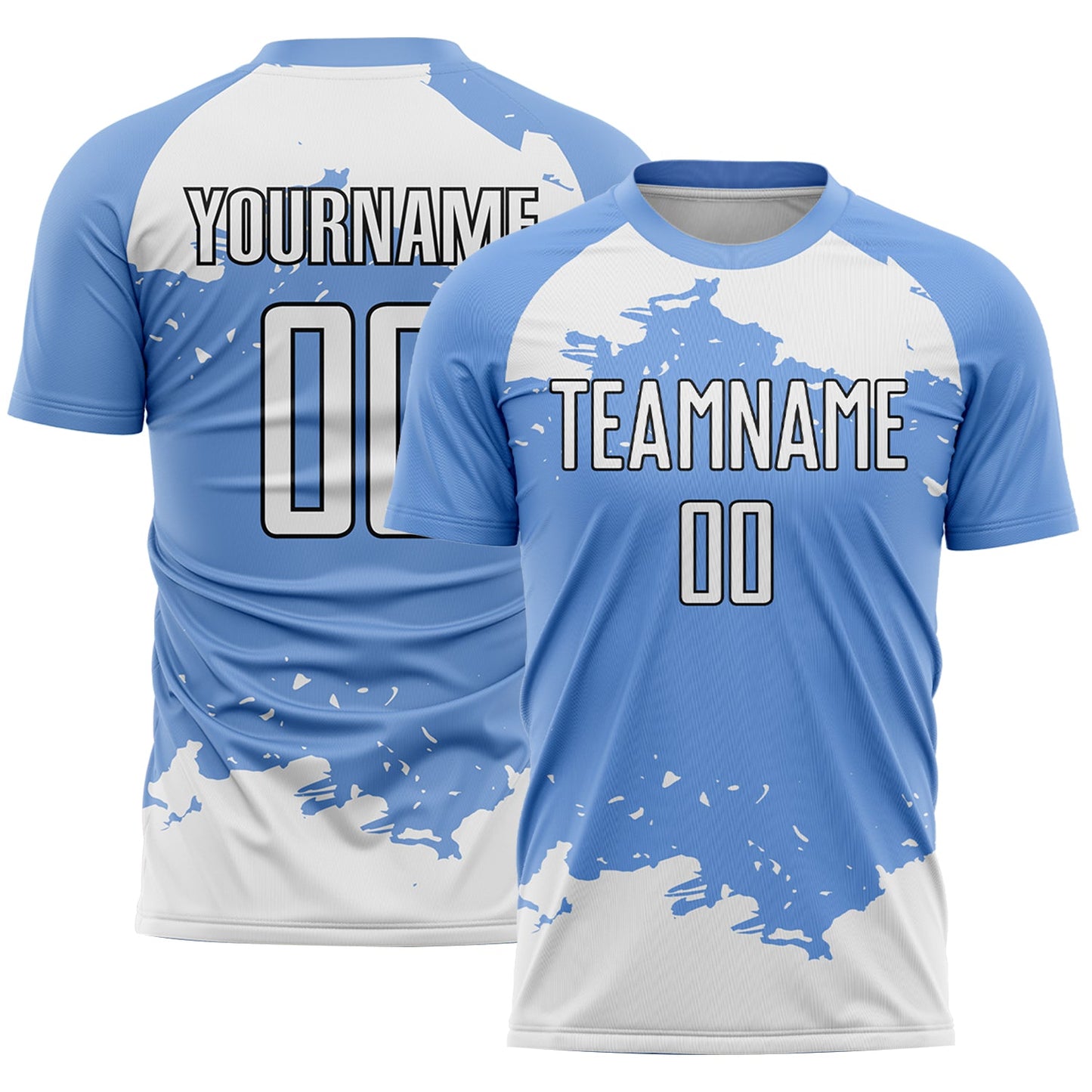 Custom Light Blue White-Black Abstract Fragment Art Sublimation Soccer Uniform Jersey - Main View