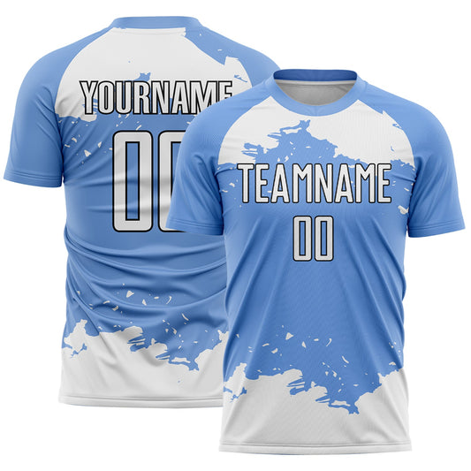 Custom Light Blue White-Black Abstract Fragment Art Sublimation Soccer Uniform Jersey - Main View