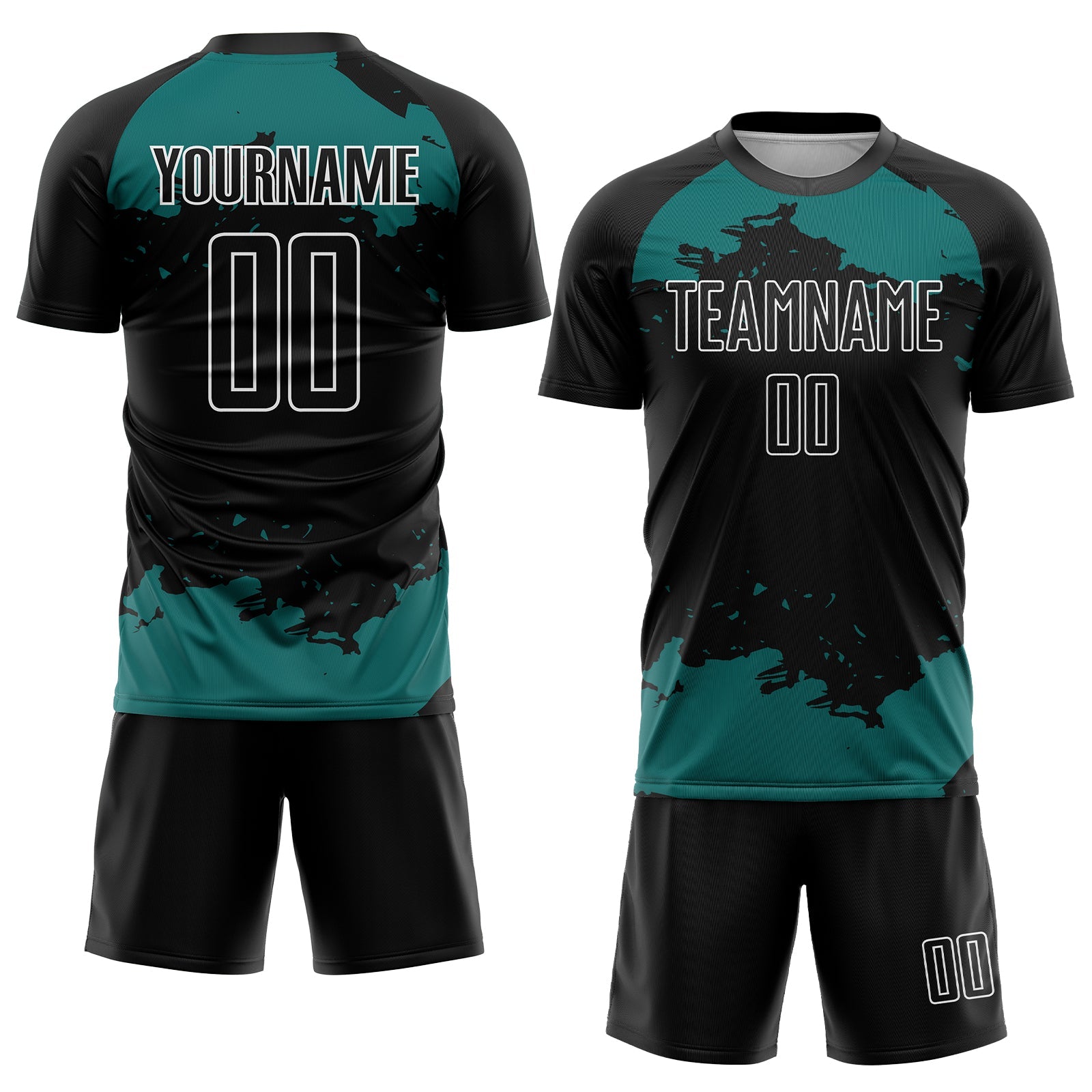 Custom Black Teal-White Abstract Fragment Art Sublimation Soccer Uniform Jersey view 2