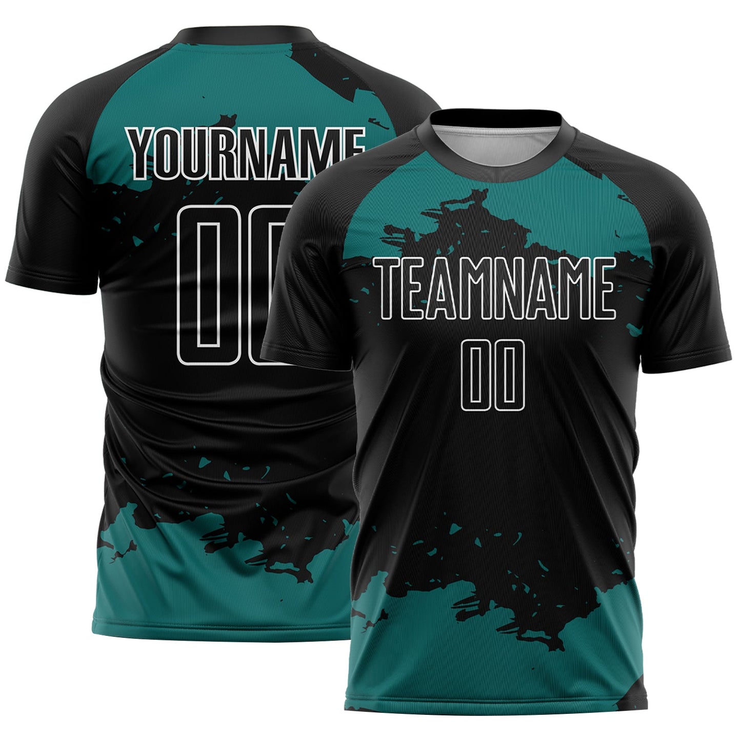 Custom Black Teal-White Abstract Fragment Art Sublimation Soccer Uniform Jersey - Main View