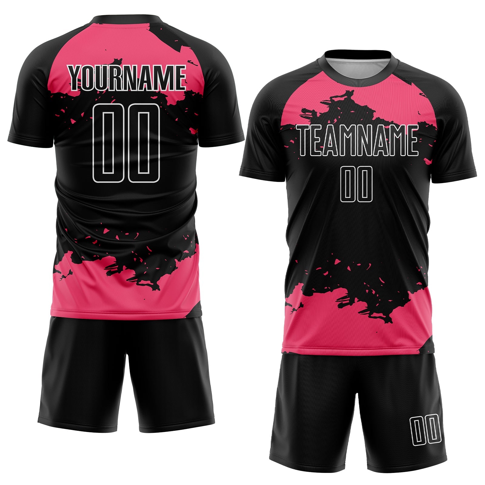 Custom Black Neon Pink-White Abstract Fragment Art Sublimation Soccer Uniform Jersey view 2