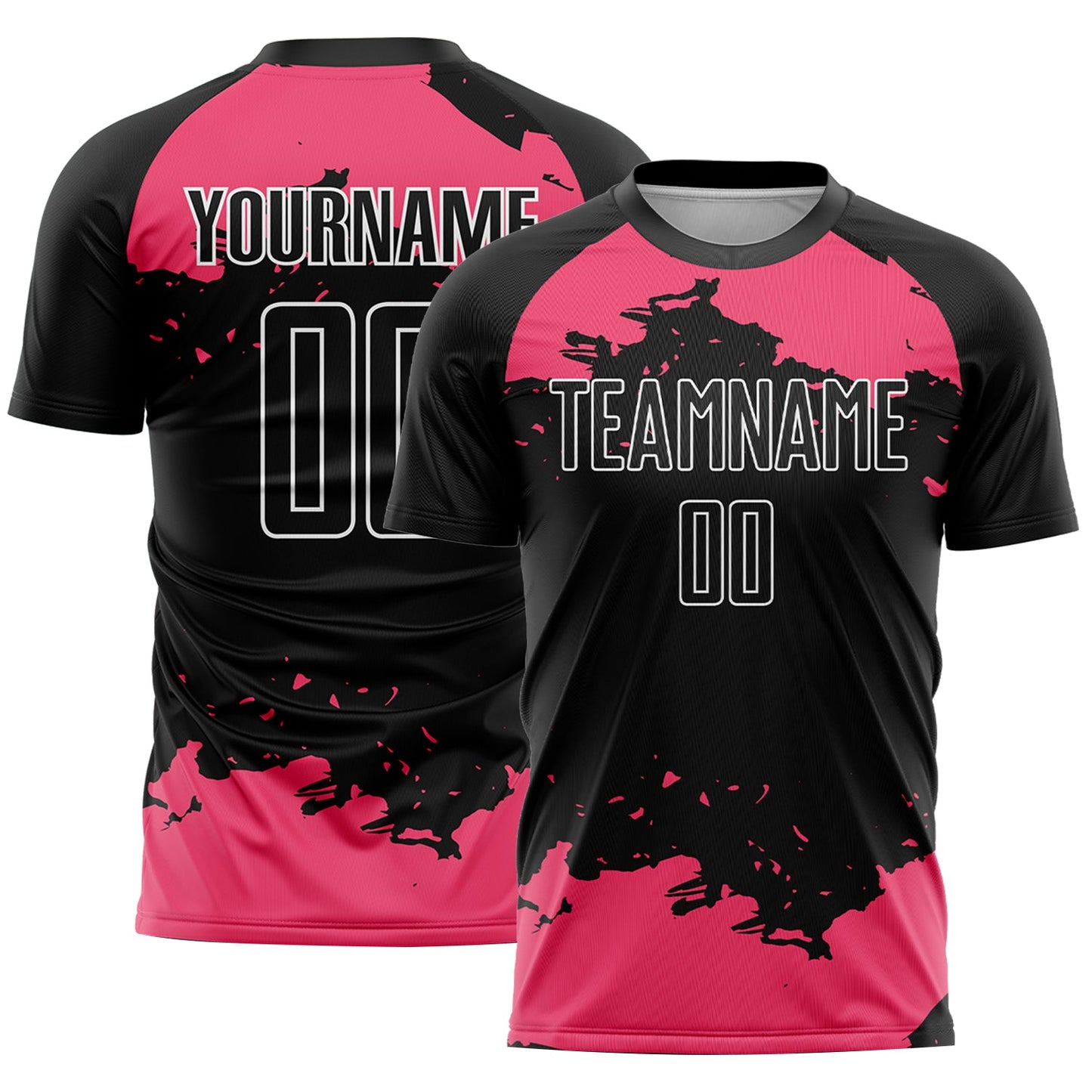 Custom Black Neon Pink-White Abstract Fragment Art Sublimation Soccer Uniform Jersey - Main View