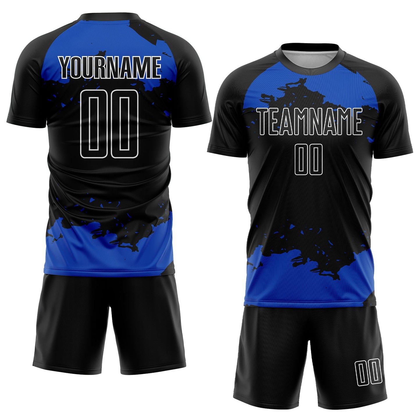 Custom Black Thunder Blue-White Abstract Fragment Art Sublimation Soccer Uniform Jersey view 2