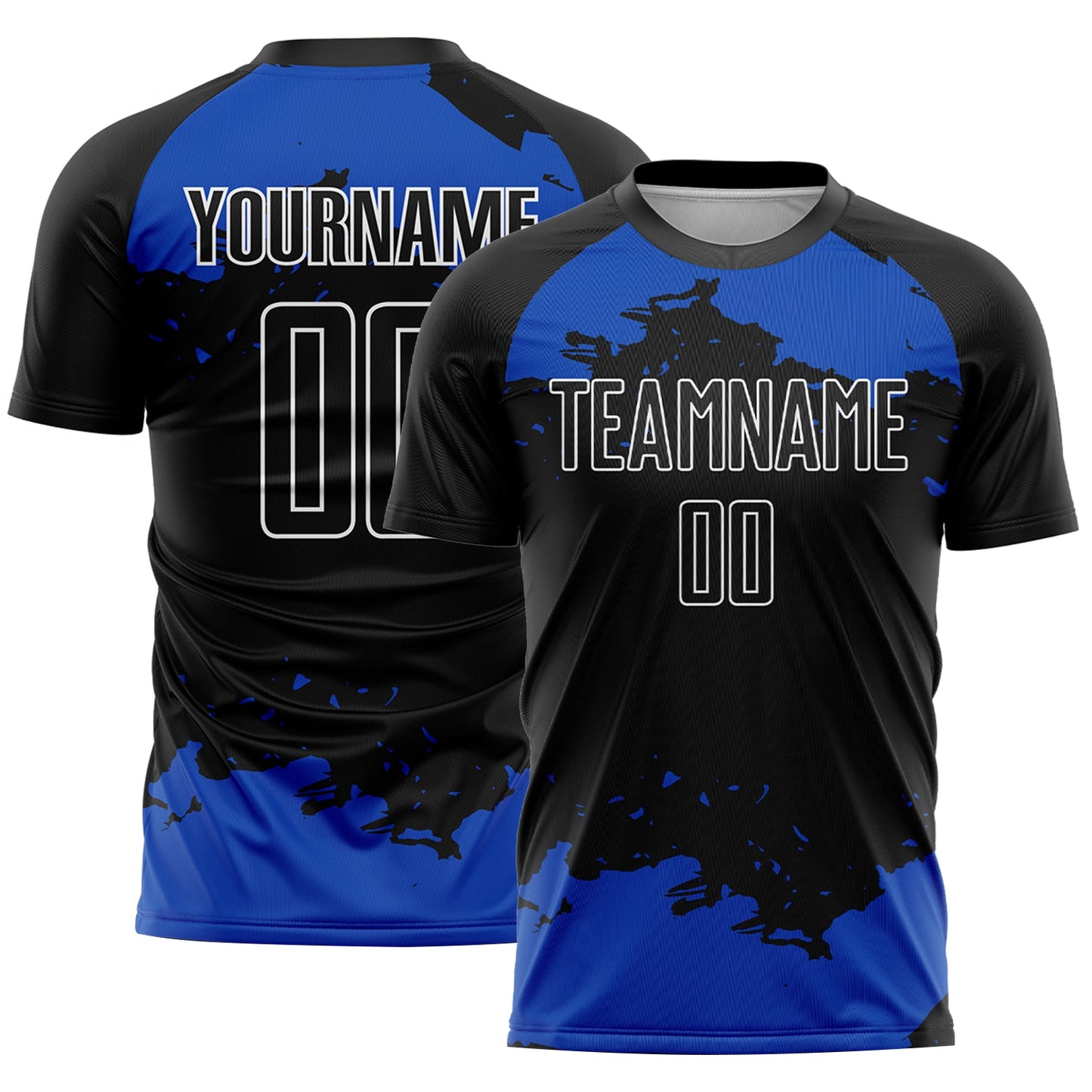 Custom Black Thunder Blue-White Abstract Fragment Art Sublimation Soccer Uniform Jersey - Main View