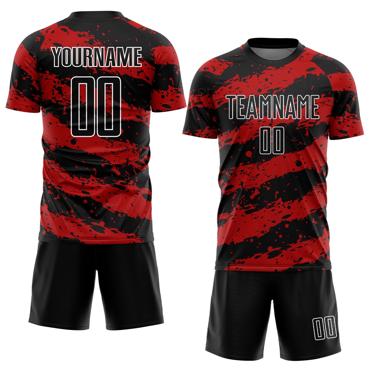 Custom Black Red-White Splash Sublimation Soccer Uniform Jersey view 2