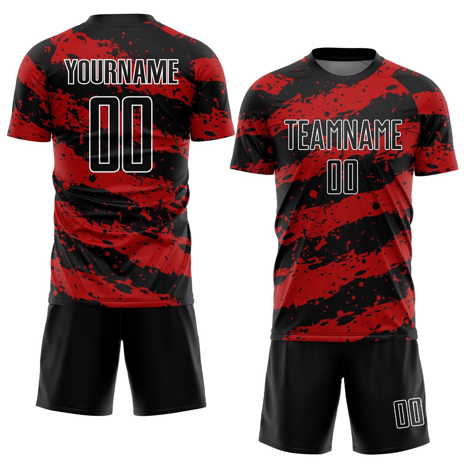Custom Black Red-White Splash Sublimation Soccer Uniform Jersey view 2