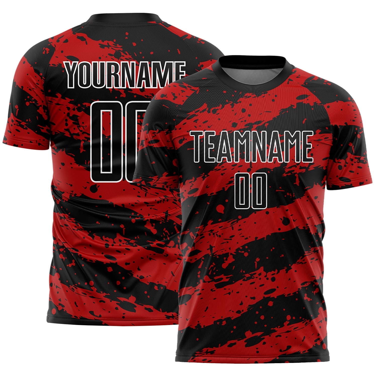Custom Black Red-White Splash Sublimation Soccer Uniform Jersey - Main View