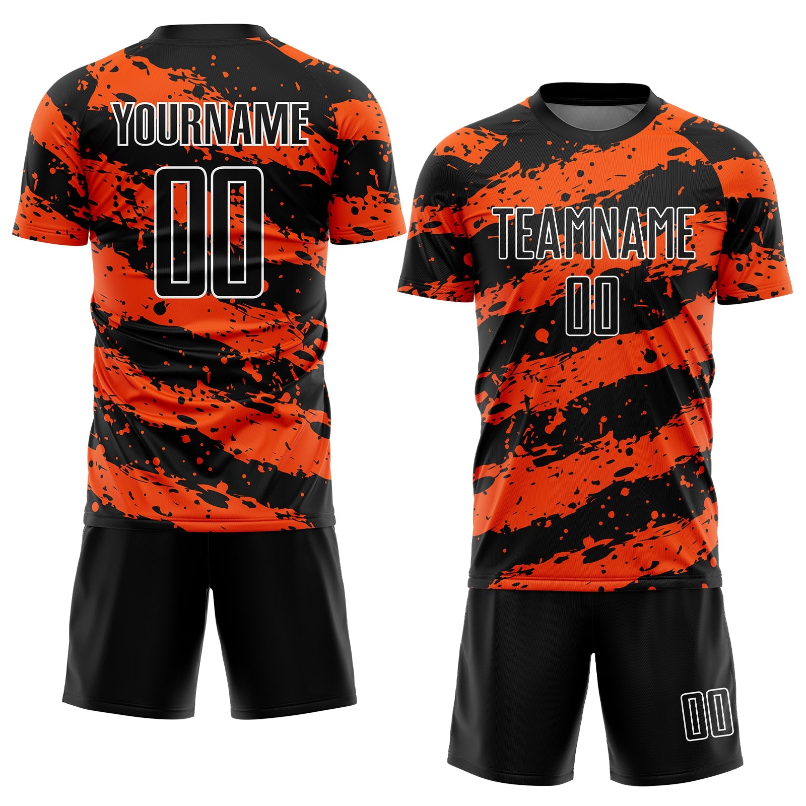 Custom Black Orange-White Splash Sublimation Soccer Uniform Jersey view 2