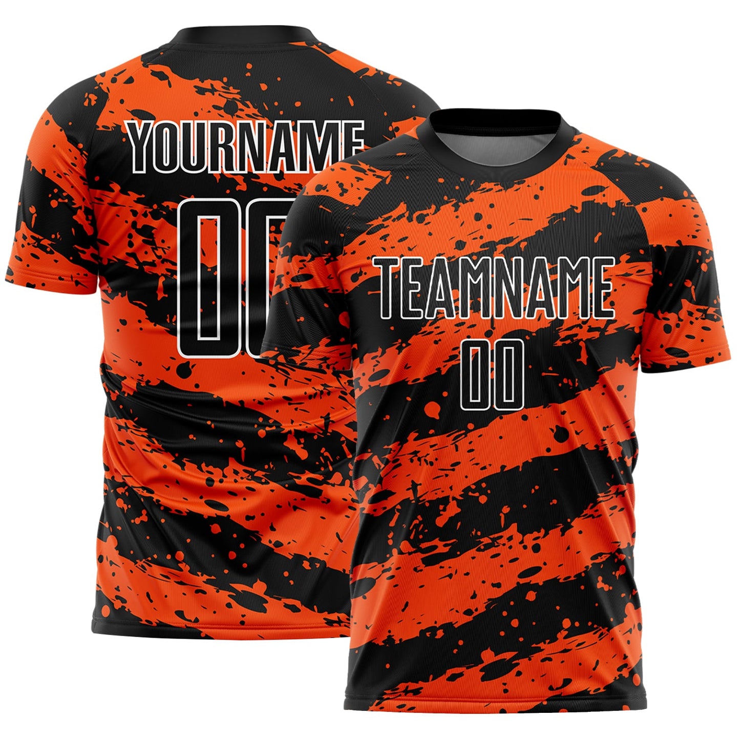 Custom Black Orange-White Splash Sublimation Soccer Uniform Jersey - Main View