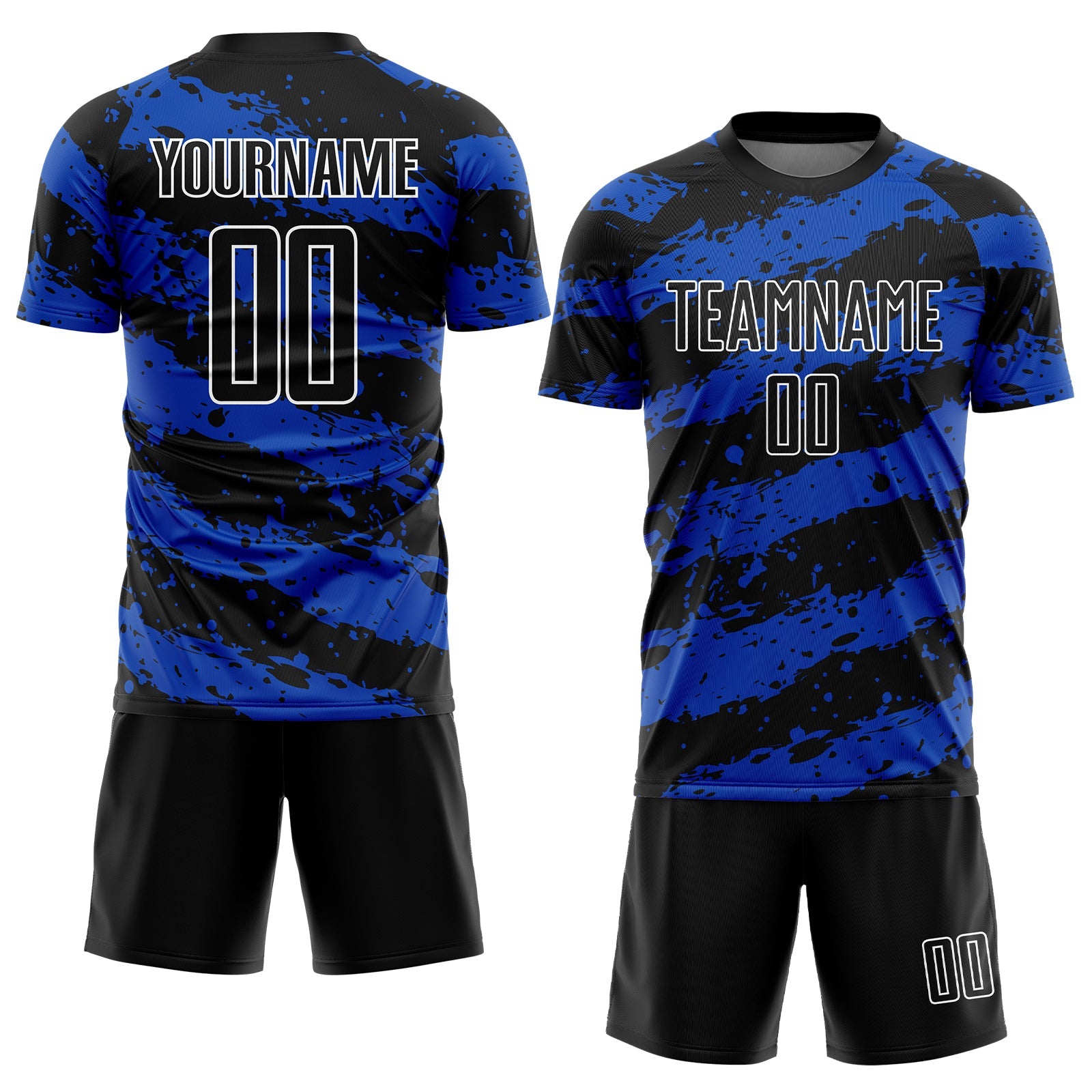 Custom Black Thunder Blue-White Splash Sublimation Soccer Uniform Jersey view 2