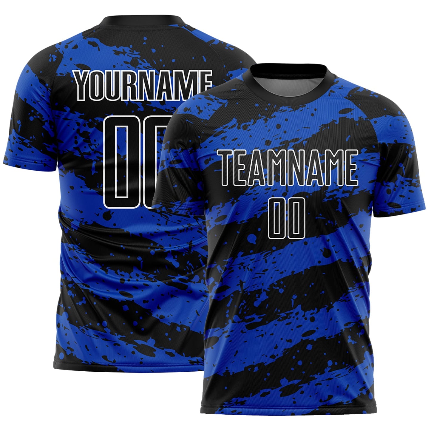 Custom Black Thunder Blue-White Splash Sublimation Soccer Uniform Jersey - Main View
