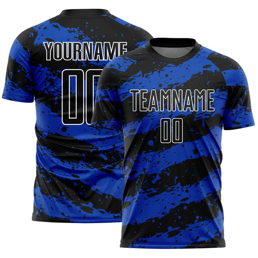 Custom Black Thunder Blue-White Splash Sublimation Soccer Uniform Jersey - Main View