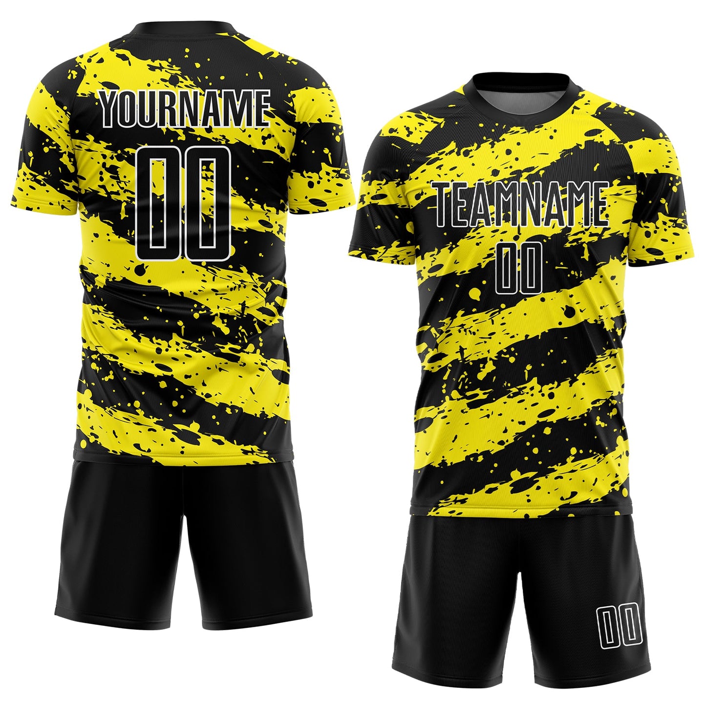 Custom Black Light Yellow-White Splash Sublimation Soccer Uniform Jersey view 2