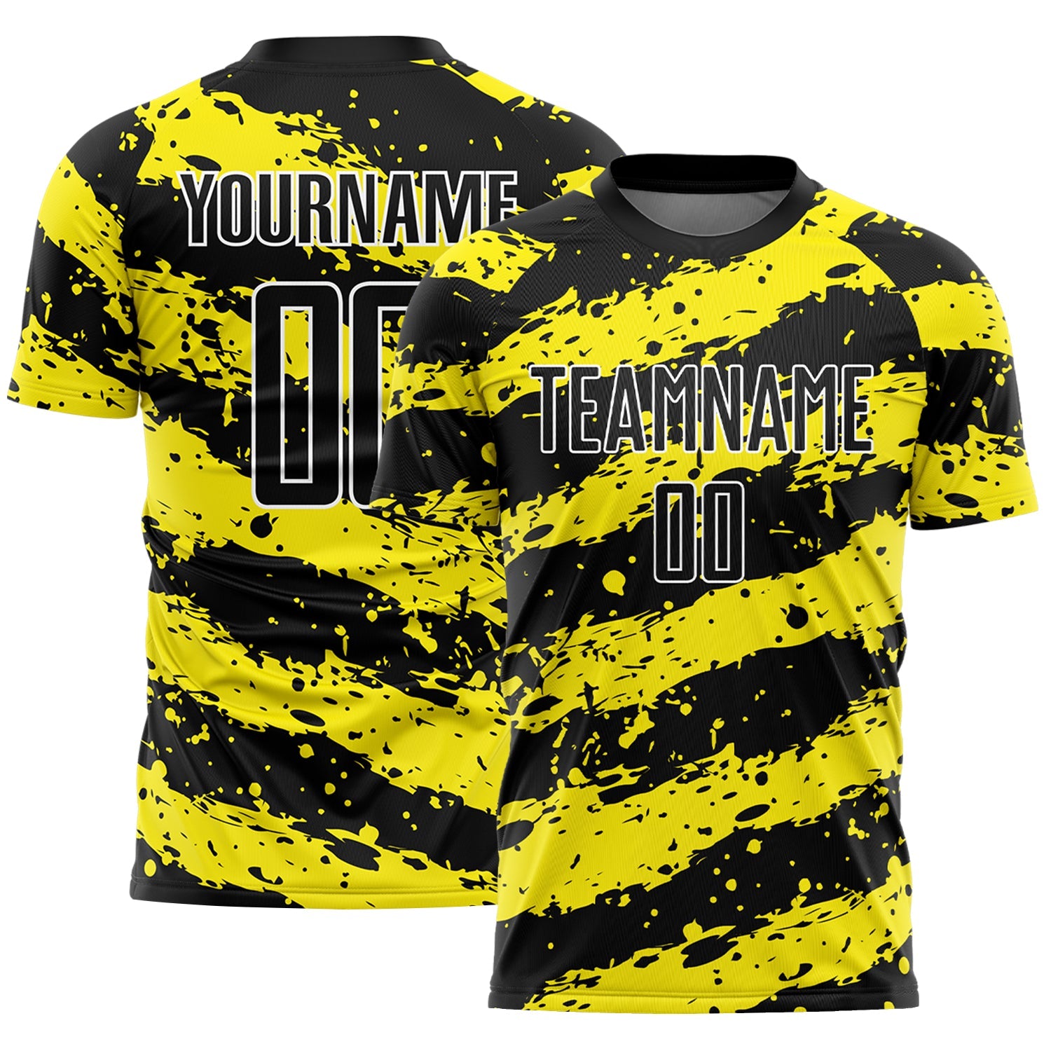 Custom Black Light Yellow-White Splash Sublimation Soccer Uniform Jersey - Main View