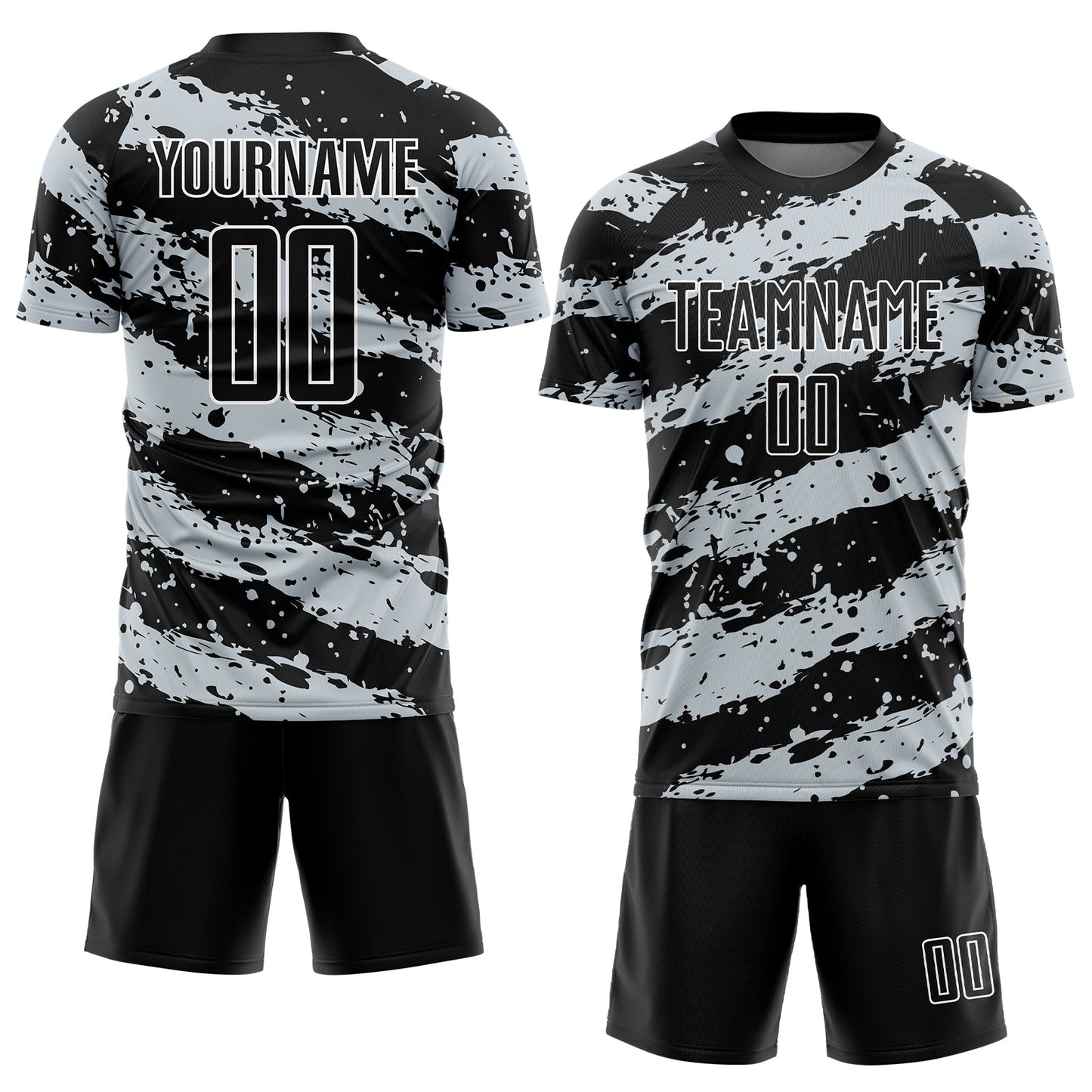 Custom Black Light Gray-White Splash Sublimation Soccer Uniform Jersey view 2
