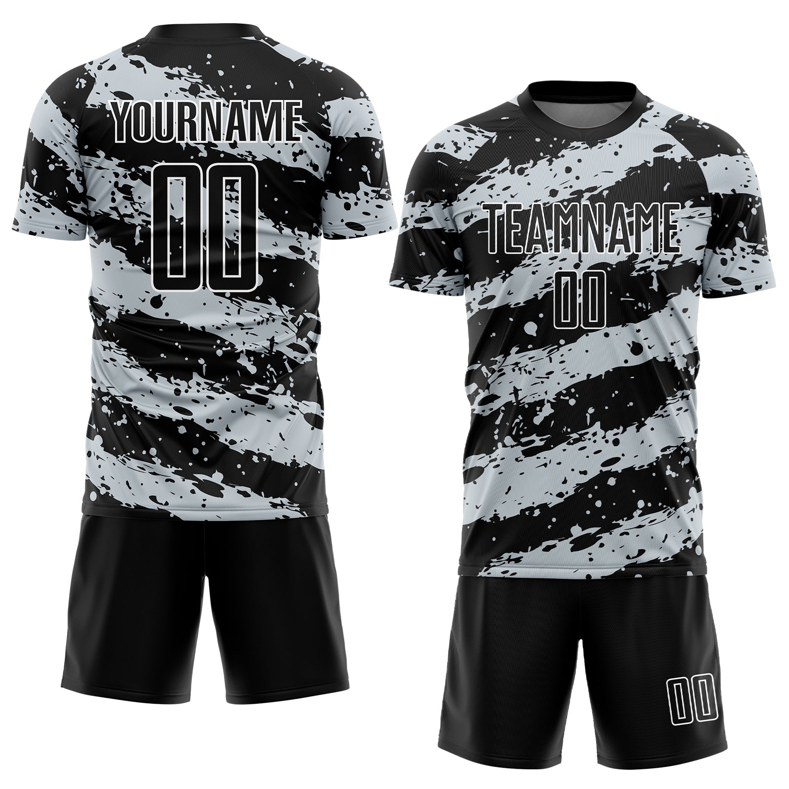 Custom Black Light Gray-White Splash Sublimation Soccer Uniform Jersey view 2