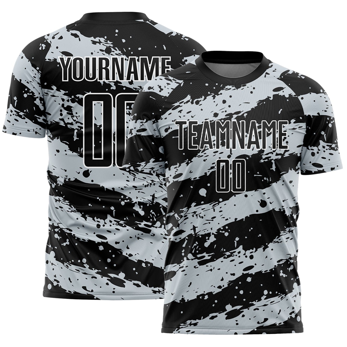 Custom Black Light Gray-White Splash Sublimation Soccer Uniform Jersey - Main View