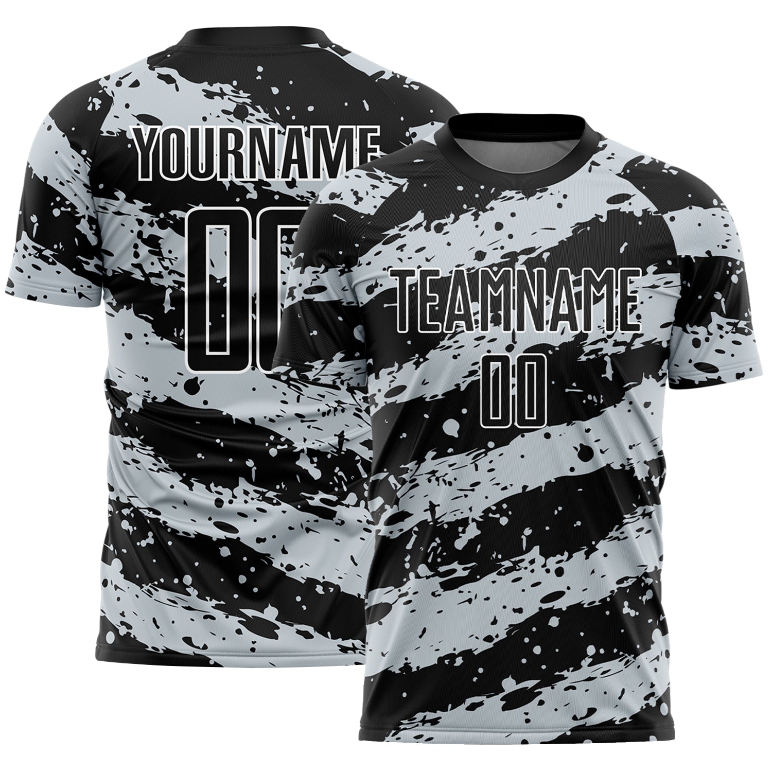 Custom Black Light Gray-White Splash Sublimation Soccer Uniform Jersey - Main View