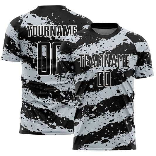 Custom Black Light Gray-White Splash Sublimation Soccer Uniform Jersey - Main View