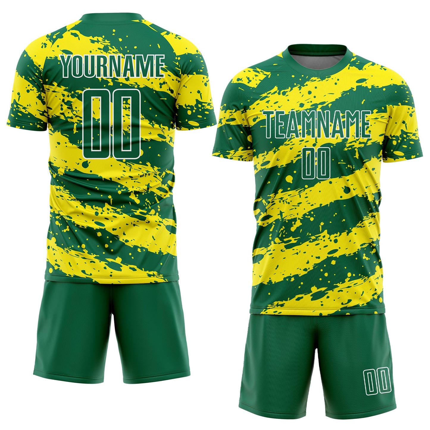 Custom Kelly Green Light Yellow-White Splash Sublimation Soccer Uniform Jersey view 2