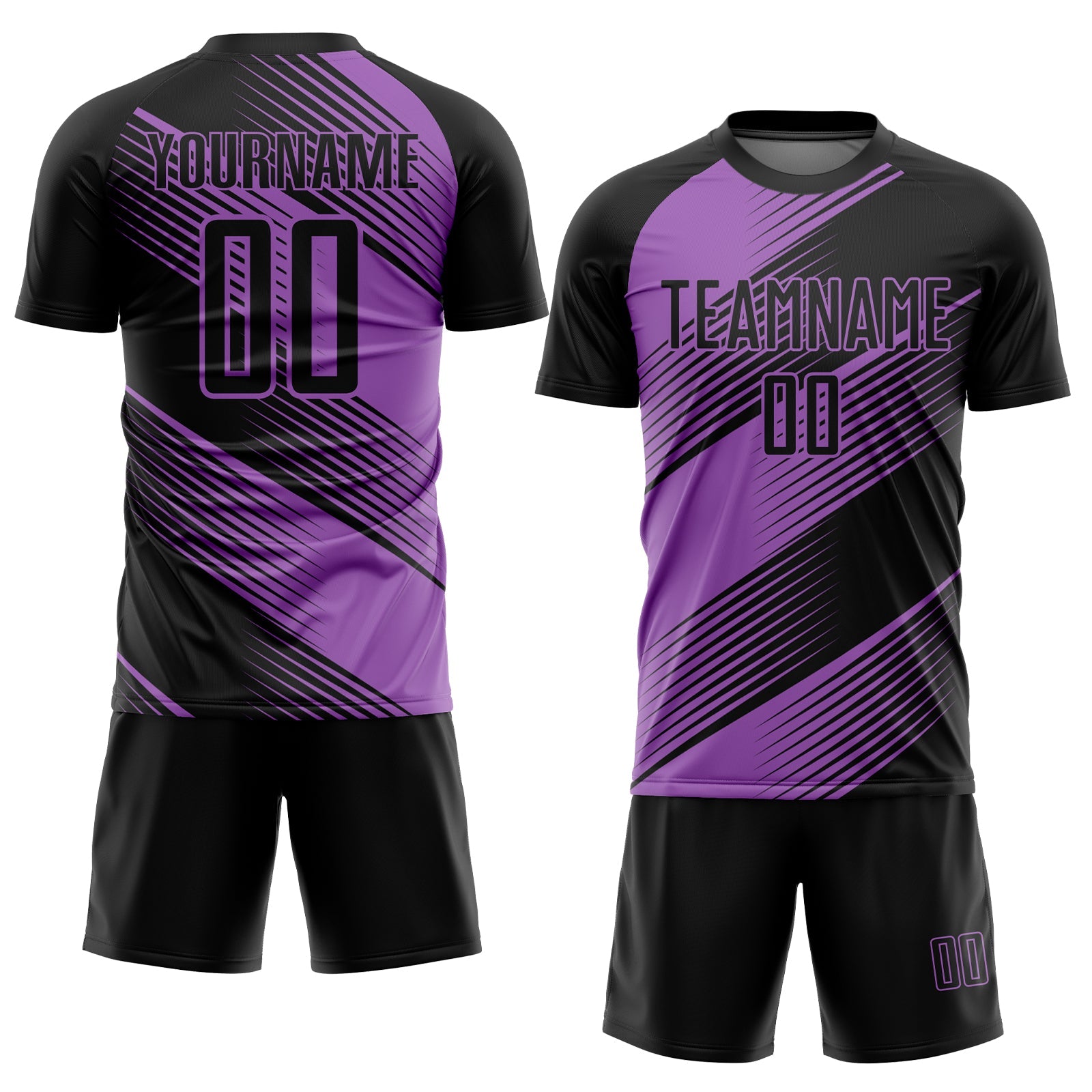 Custom Black Medium Purple Line Sublimation Soccer Uniform Jersey view 2