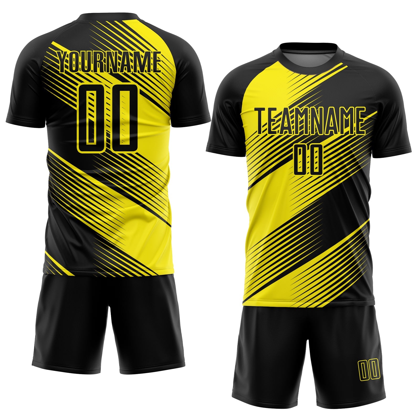 Custom Black Light Yellow Line Sublimation Soccer Uniform Jersey view 2
